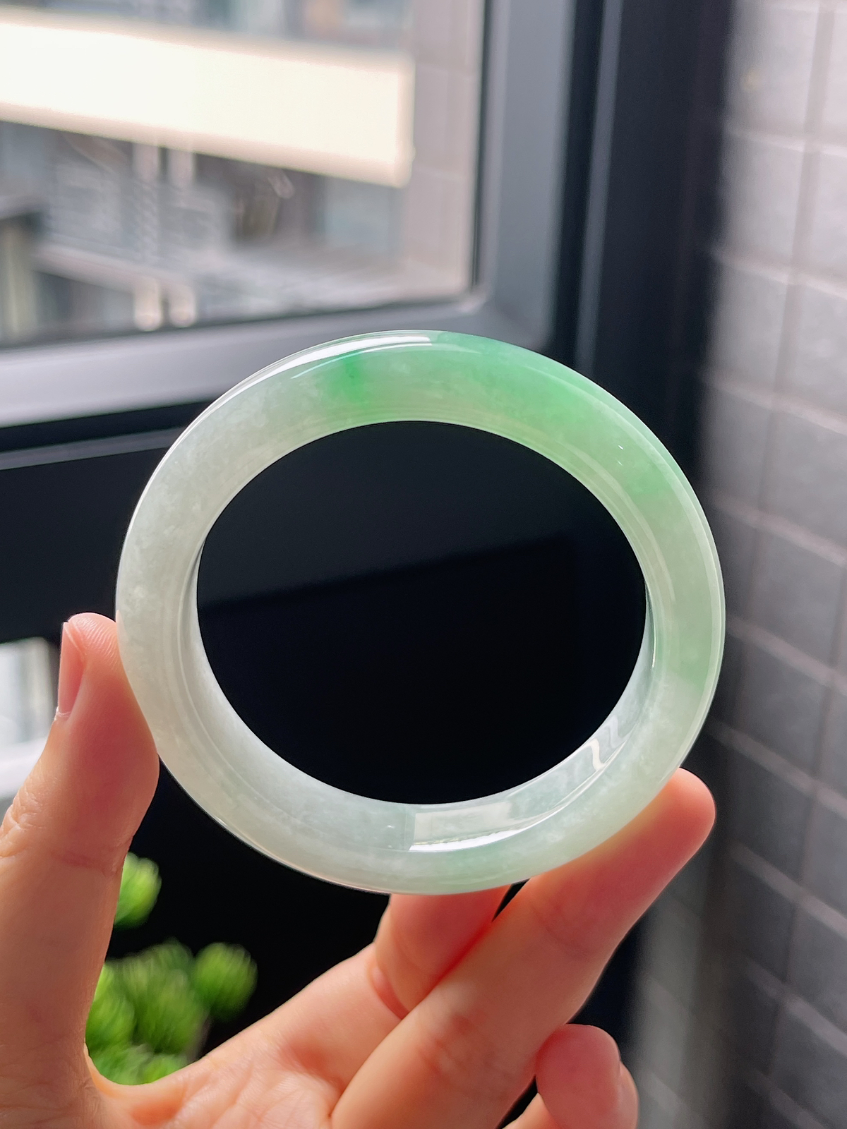 圈口52，冰糯种飘花翡翠正圈手镯