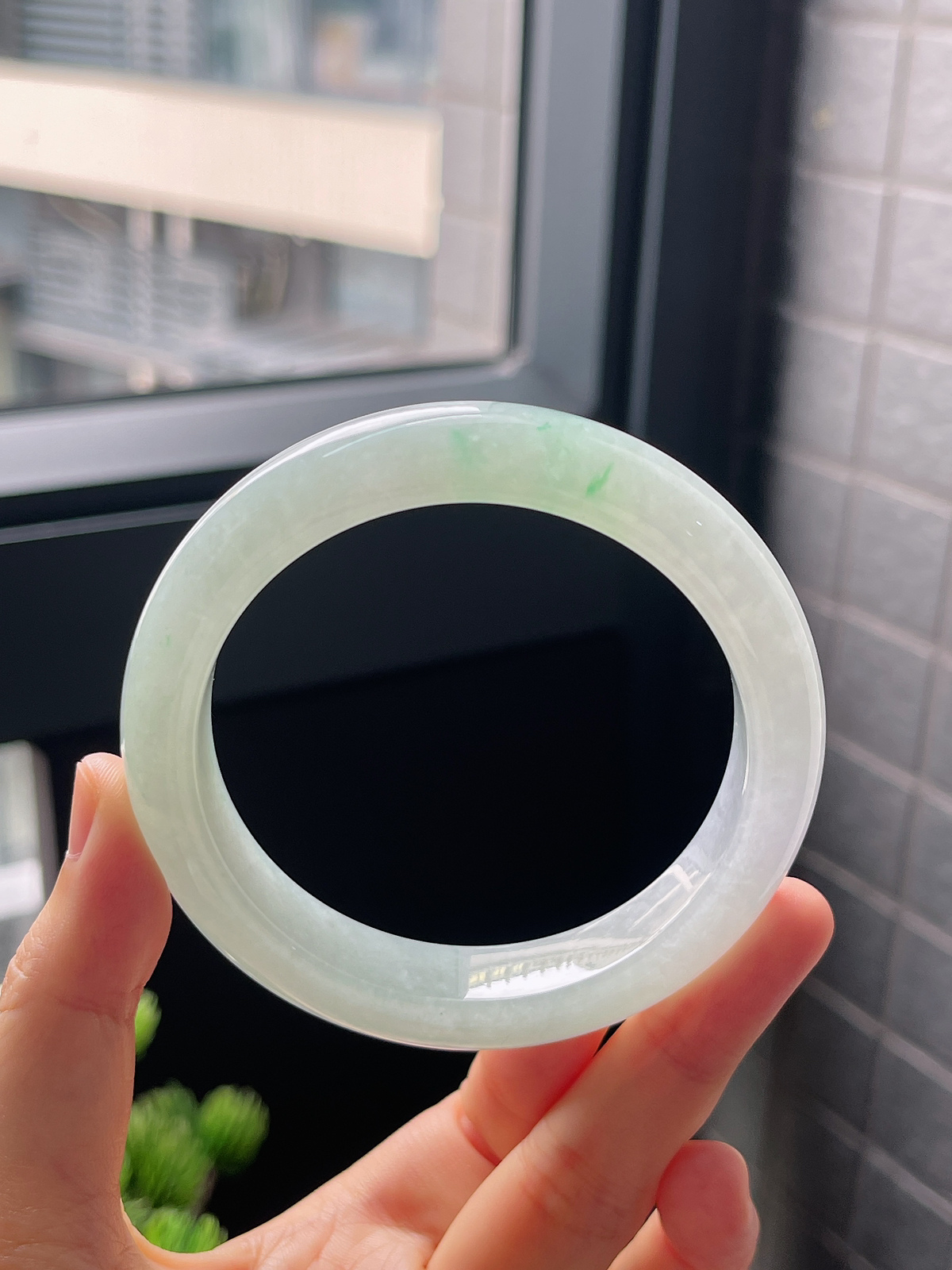 圈口58.8，冰糯种飘花翡翠正圈手镯