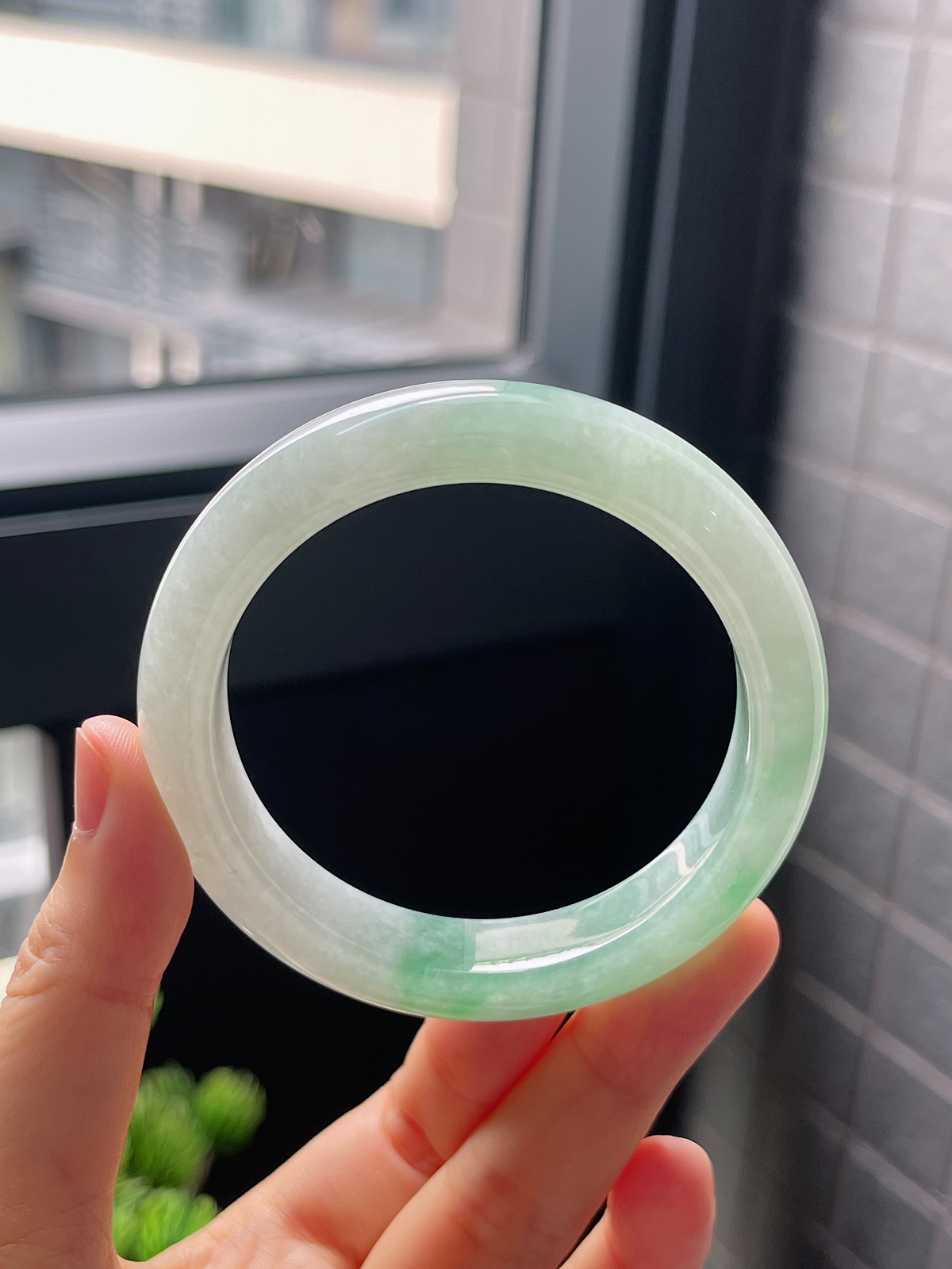 圈口52，冰糯种飘花翡翠正圈手镯