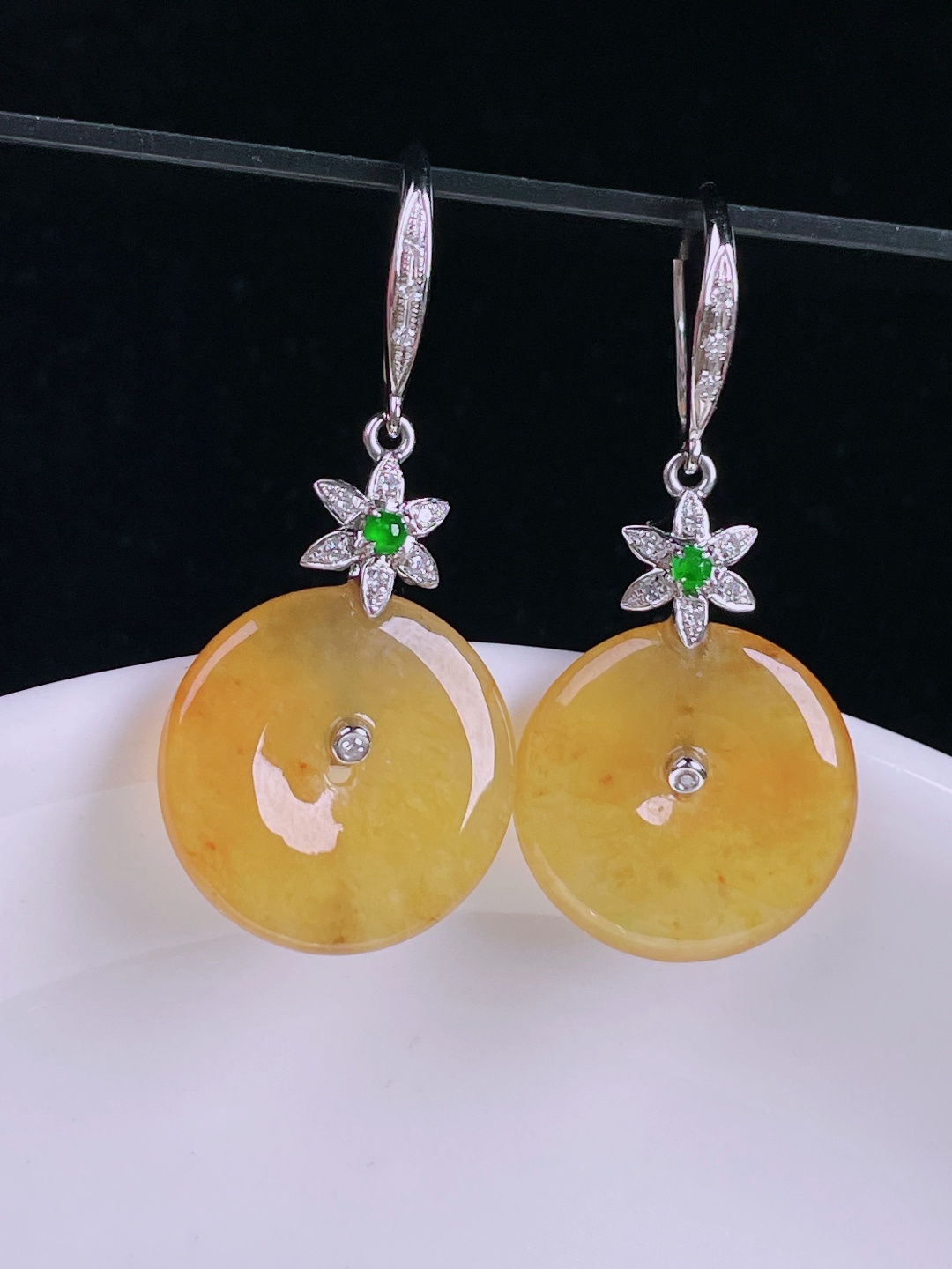 ️冰黄耳坠，老种起光，细底通透，尺寸：裸石15/3mm0727