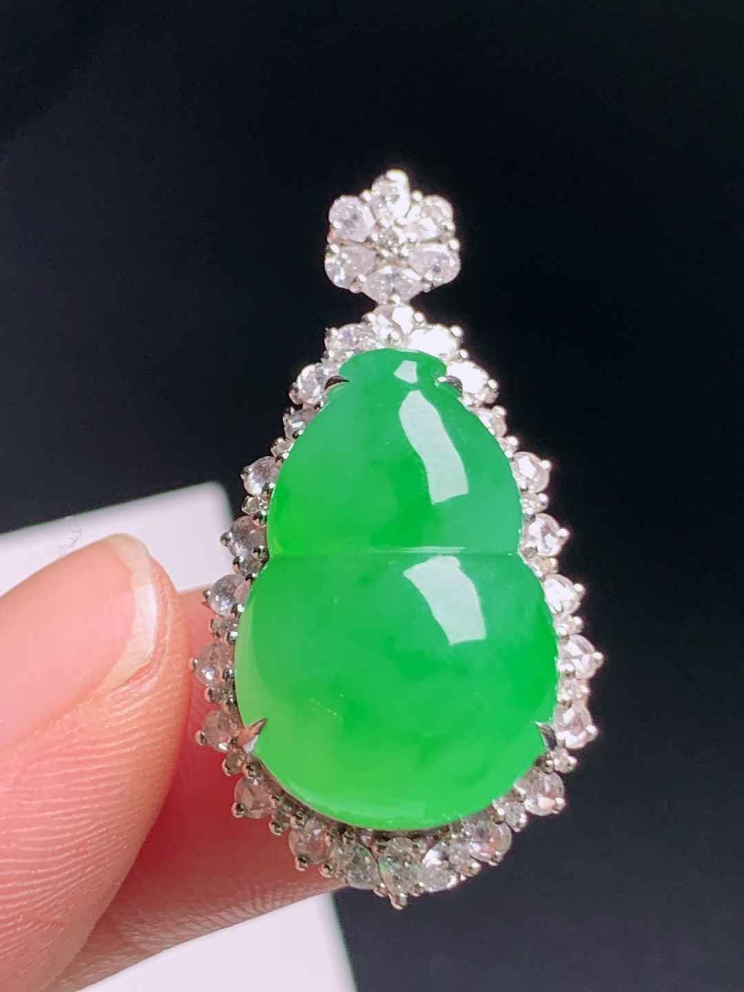 冰种绿葫芦吊坠戒指两用款，翠色均匀冰透，福禄双全 裸石19.5-13.5-8.2 圈口14 98