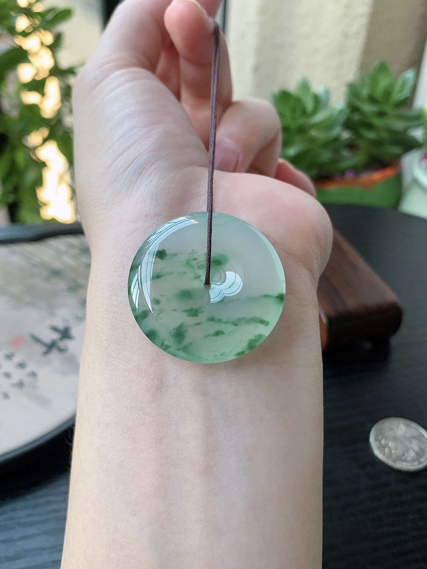 老坑冰种飘花平安扣吊坠 裸石尺寸:32.8-6.2mm