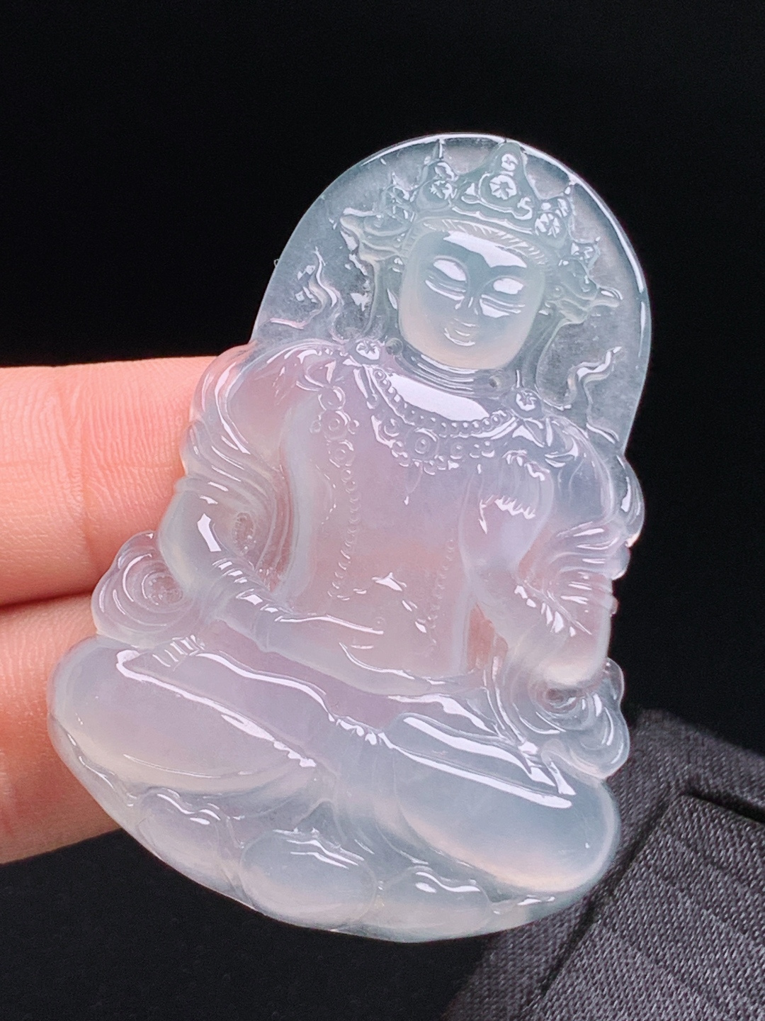 ️ 冰种度母观音，玉质细腻起胶，翠色鲜活灵动，简约清新雅致 裸石54.8-39-5.2 49