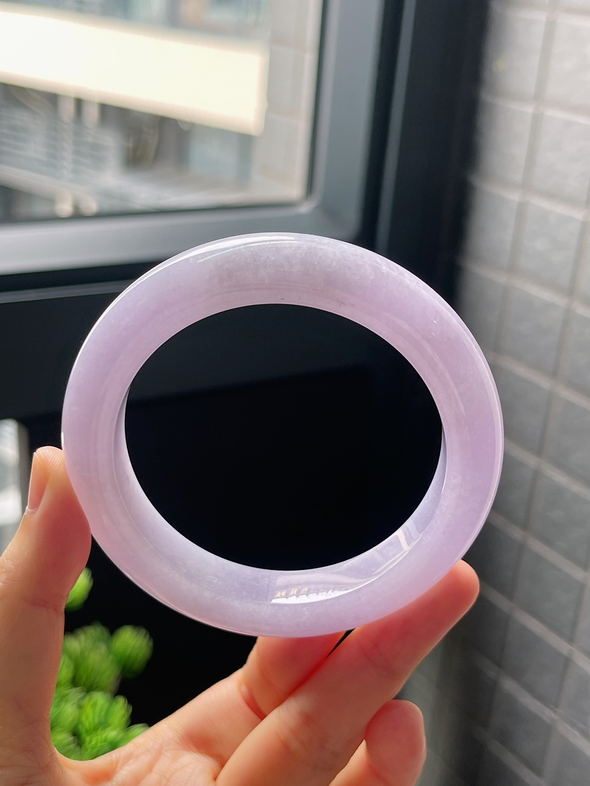 圈口57.6，冰糯种紫罗兰翡翠正圈手镯