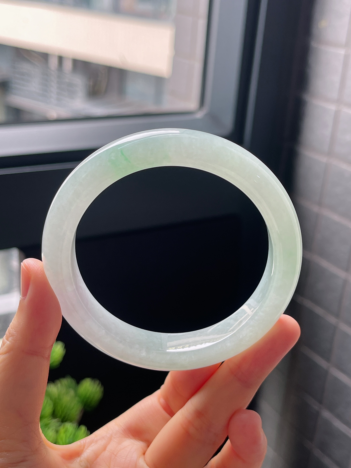 圈口58.8，冰糯种飘花翡翠正圈手镯