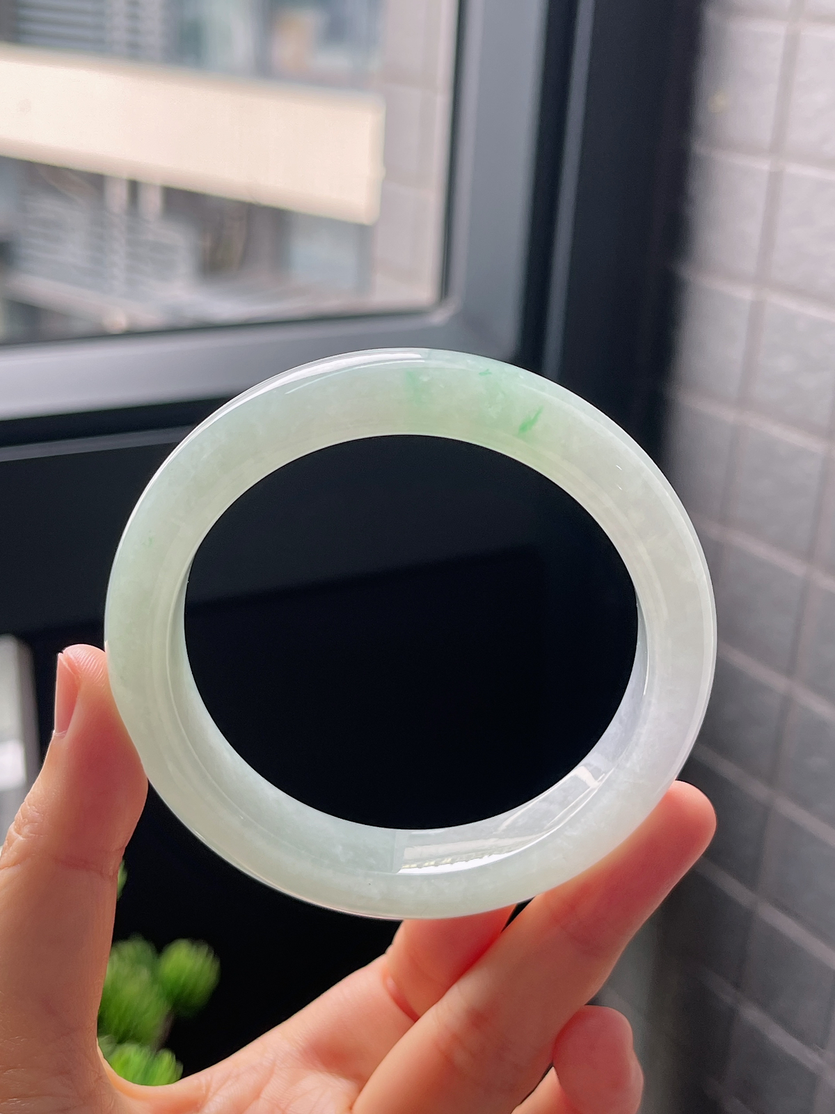 圈口58.8，冰糯种飘花翡翠正圈手镯