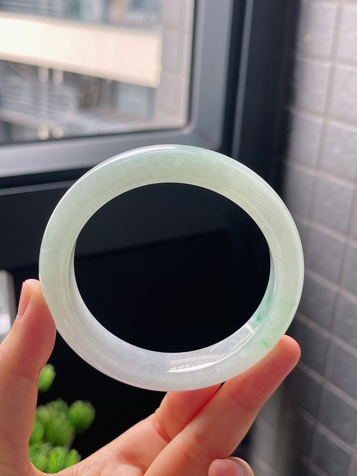 圈口58.8，冰糯种飘花翡翠正圈手镯