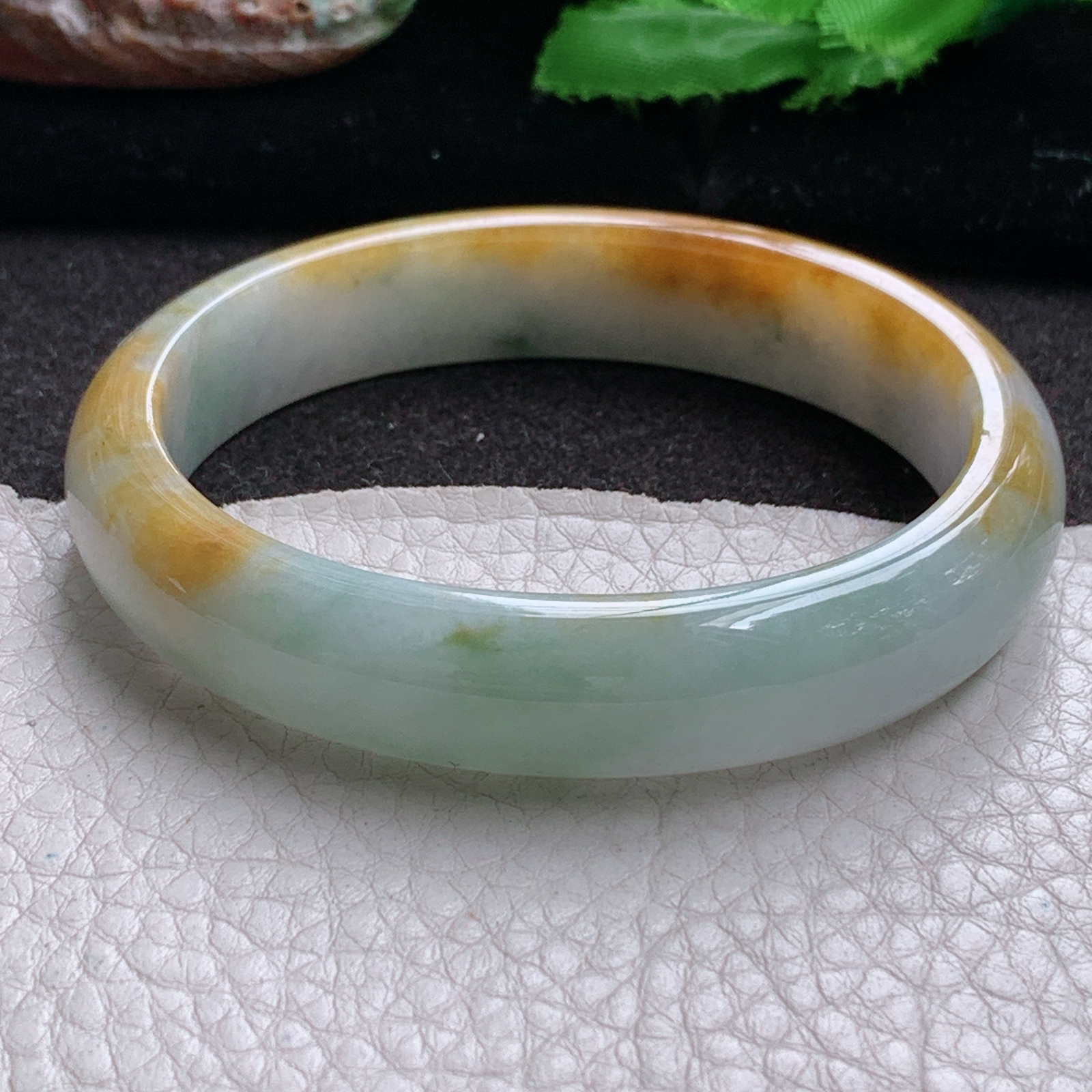 jm实拍57*50*12.5*7贵妃镯 缅甸翡翠a货玉手镯双彩宽边蛋形玉手环