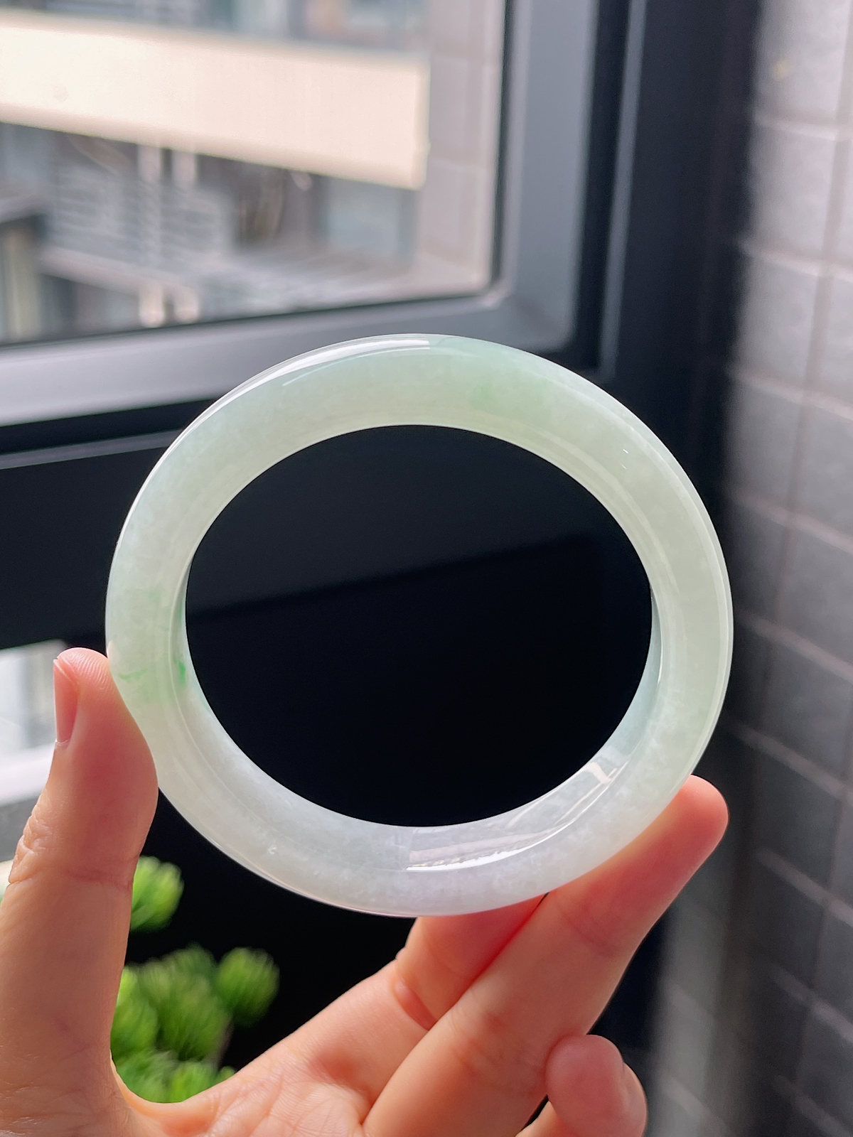 圈口58.8，冰糯种飘花翡翠正圈手镯