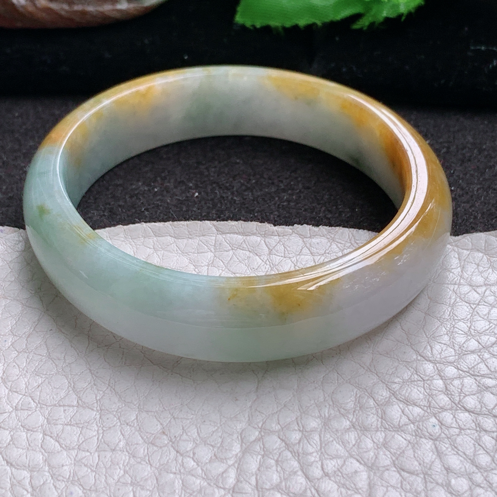 jm实拍57*50*12.5*7贵妃镯 缅甸翡翠a货玉手镯双彩宽边蛋形玉手环