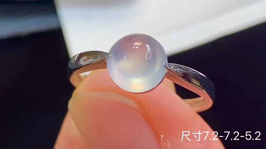 18k金+钻玻璃种蛋面戒指，无裂，7.2-7.2-5.2