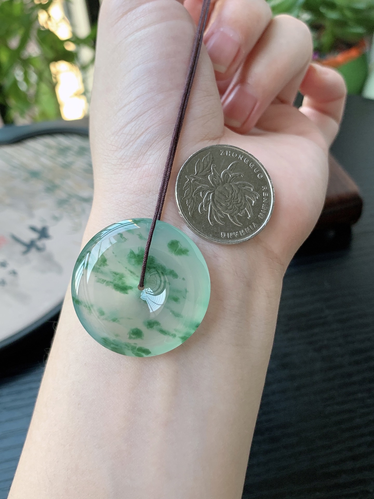 老坑冰种飘绿花平安扣吊坠 裸石尺寸:31.8-6.2mm
