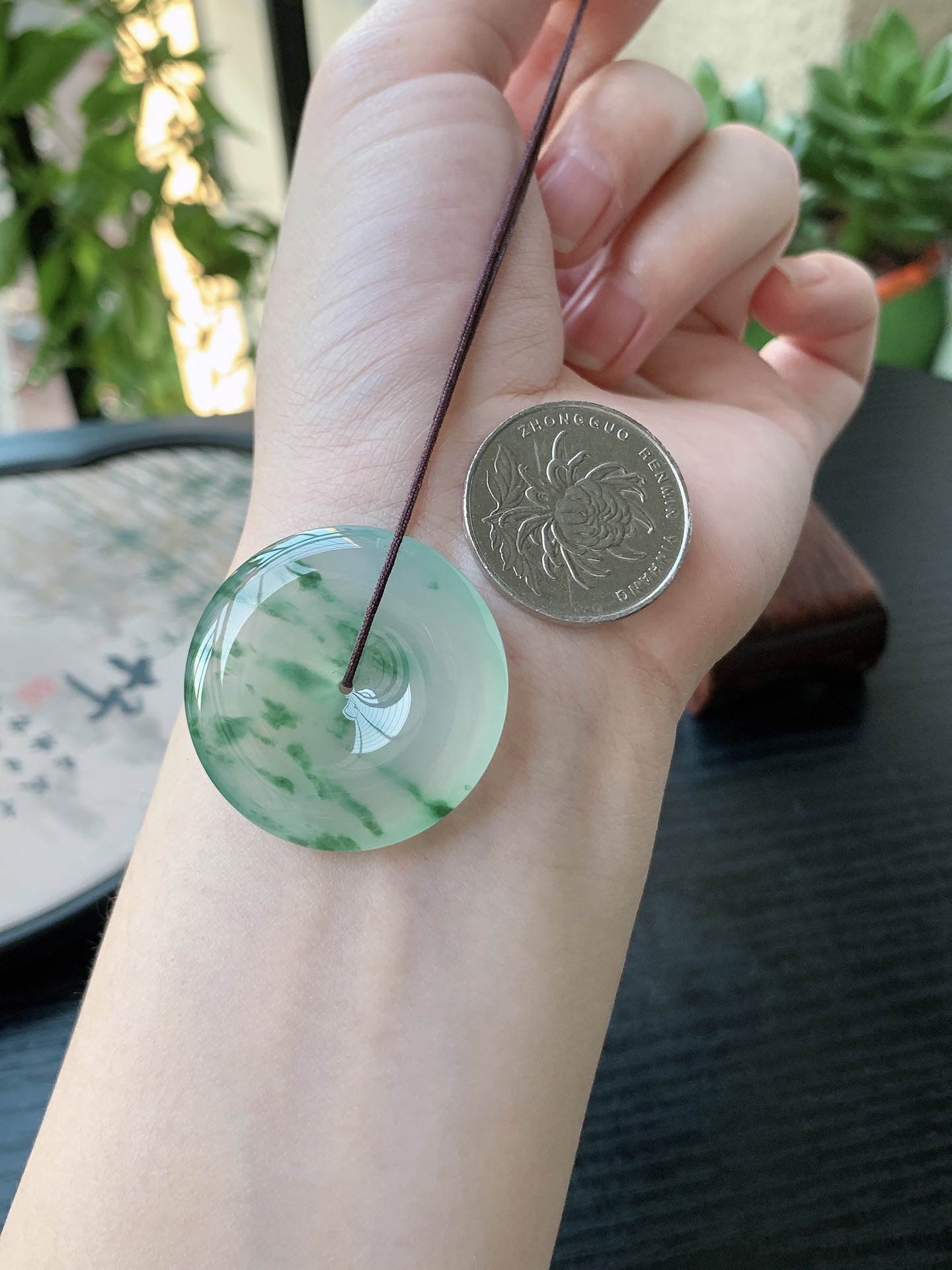 老坑冰种飘花平安扣吊坠 裸石尺寸:32.8-6.2mm