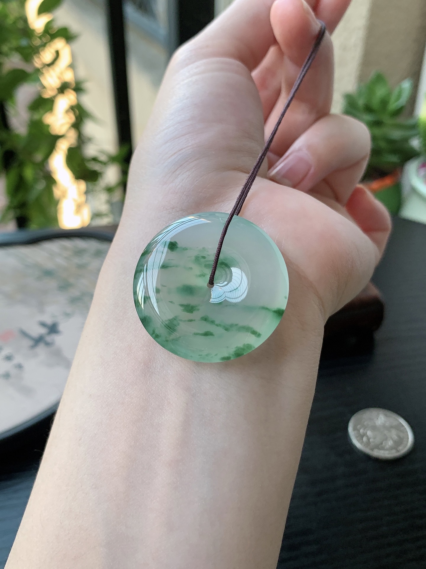 老坑冰种飘花平安扣吊坠 裸石尺寸:32.8-6.2mm