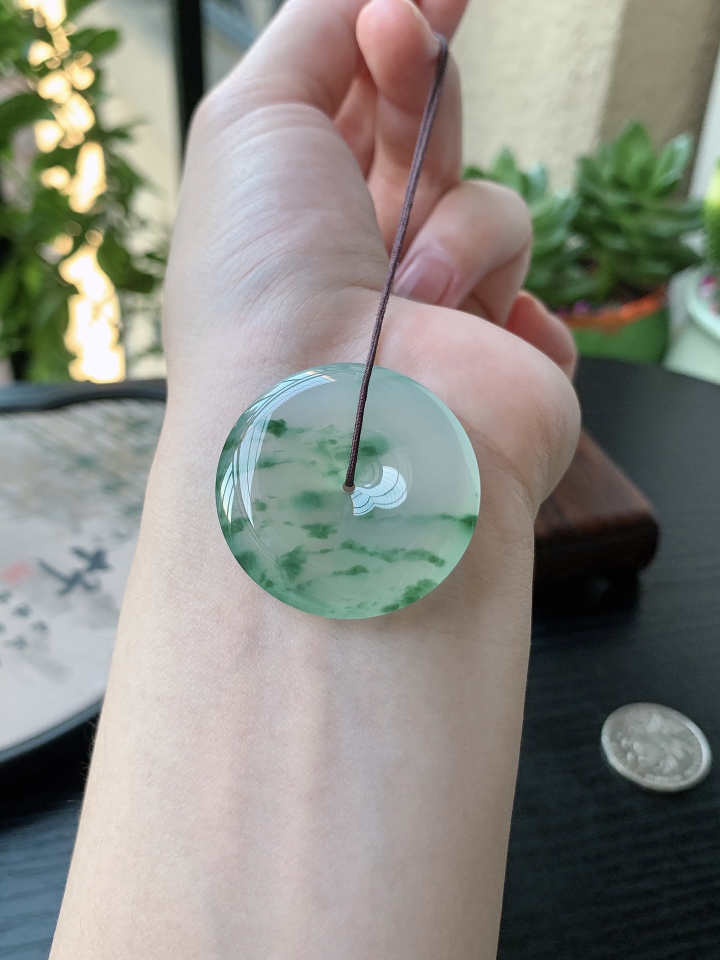 老坑冰种飘花平安扣吊坠 裸石尺寸:32.8-6.2mm