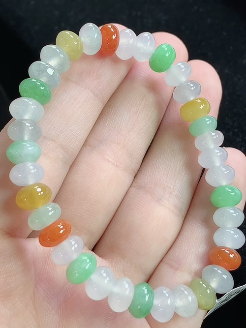 冰多彩算盘珠手串，尺寸7.6*4.7mm，Q27nfy
