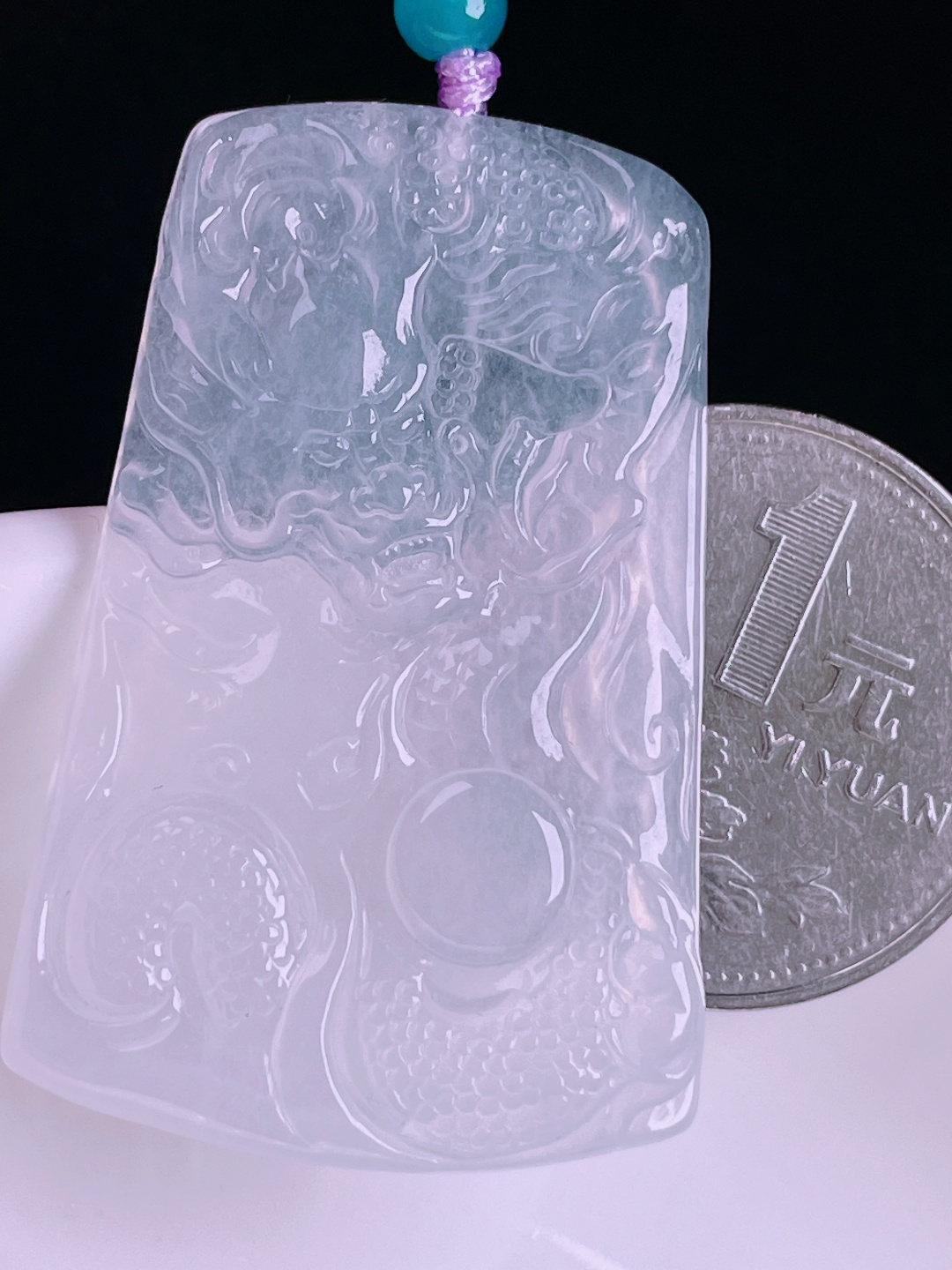 ️，冰种龙牌，老种起光，细底通透，尺寸：42.7/27.5/3.6mm0727
