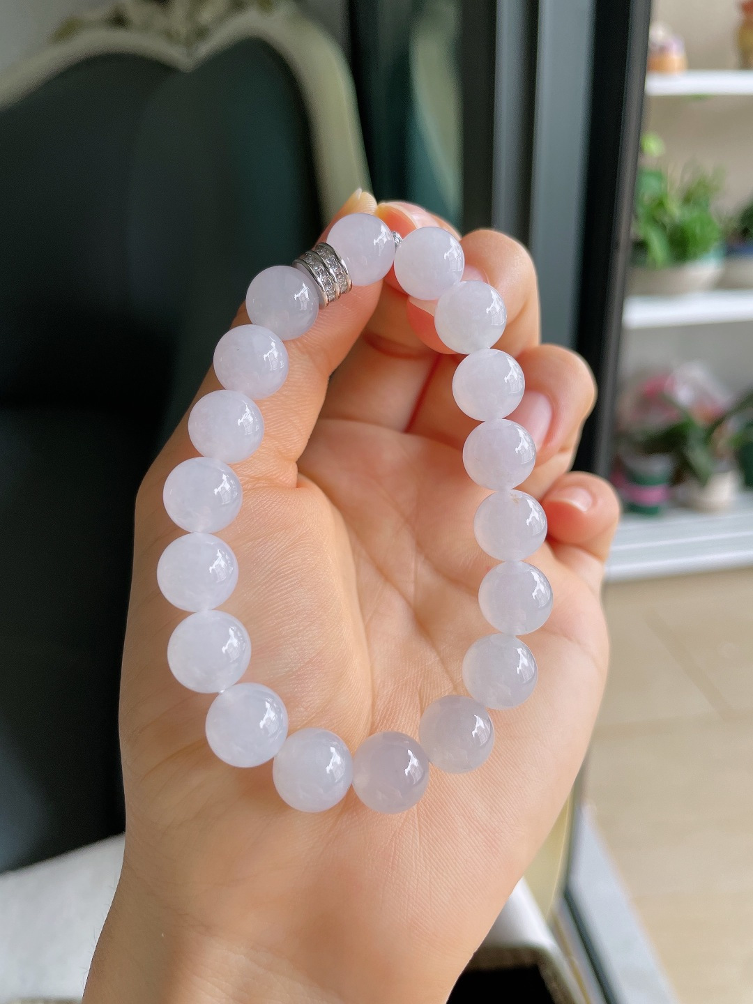 ️，缅甸天然翡翠A货，白冰手串，尺寸：10mm。【编4324】