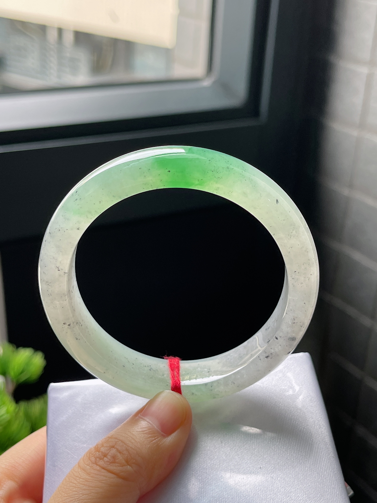 圈口55，冰糯种飘花翡翠正圈手镯