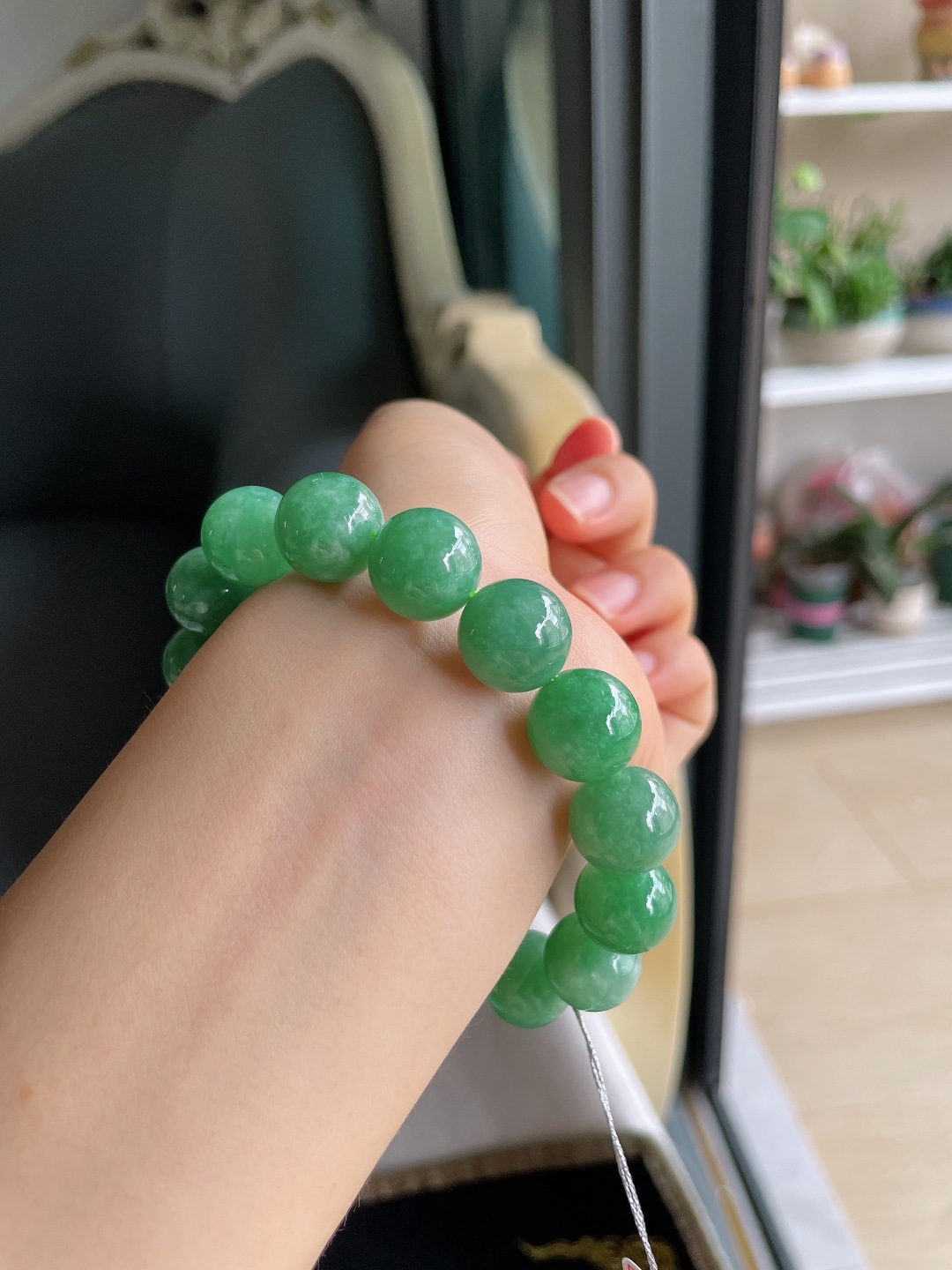 ️，缅甸天然翡翠A货，满绿手串，尺寸：13mm。【编4448】