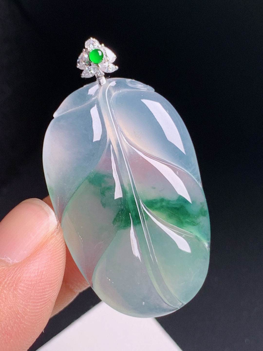 飘花树叶吊坠，飘花灵动飘逸，种水澄澈透亮