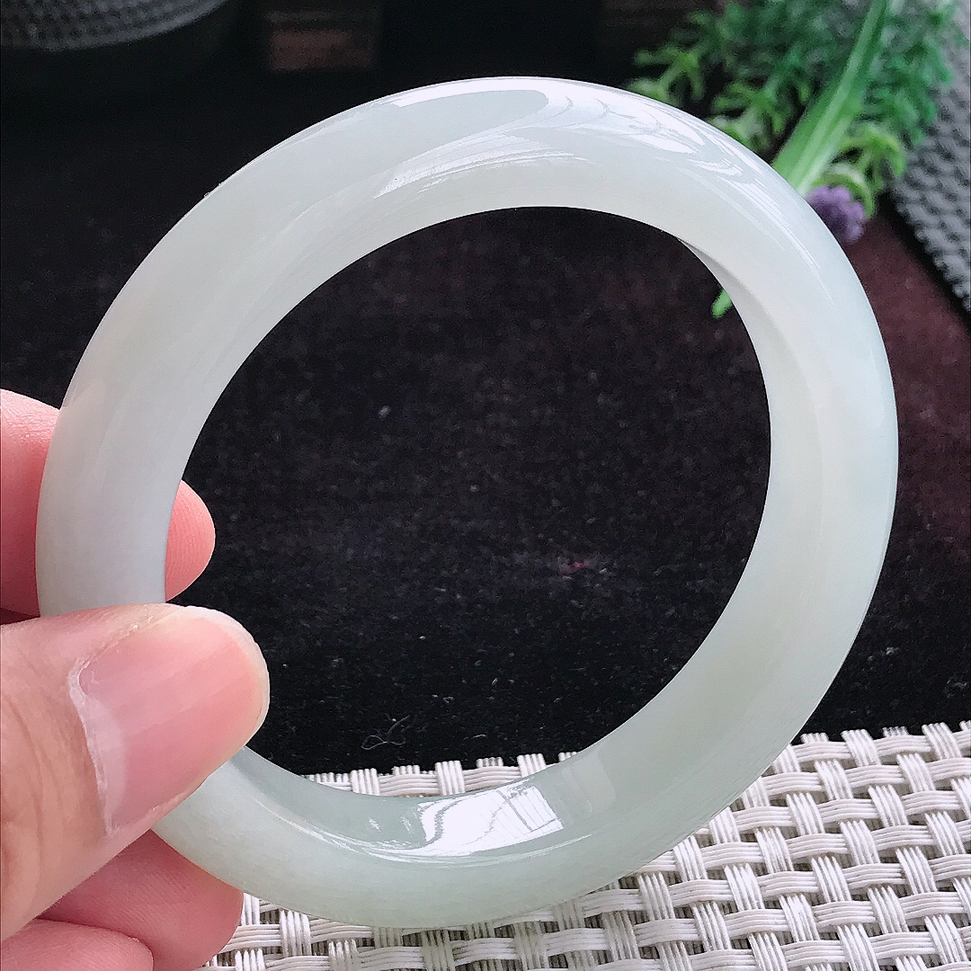 实拍A货翡翠57/11.8/9.3老坑冰胶果冻冰晴手镯宽边玉镯平安镯手环