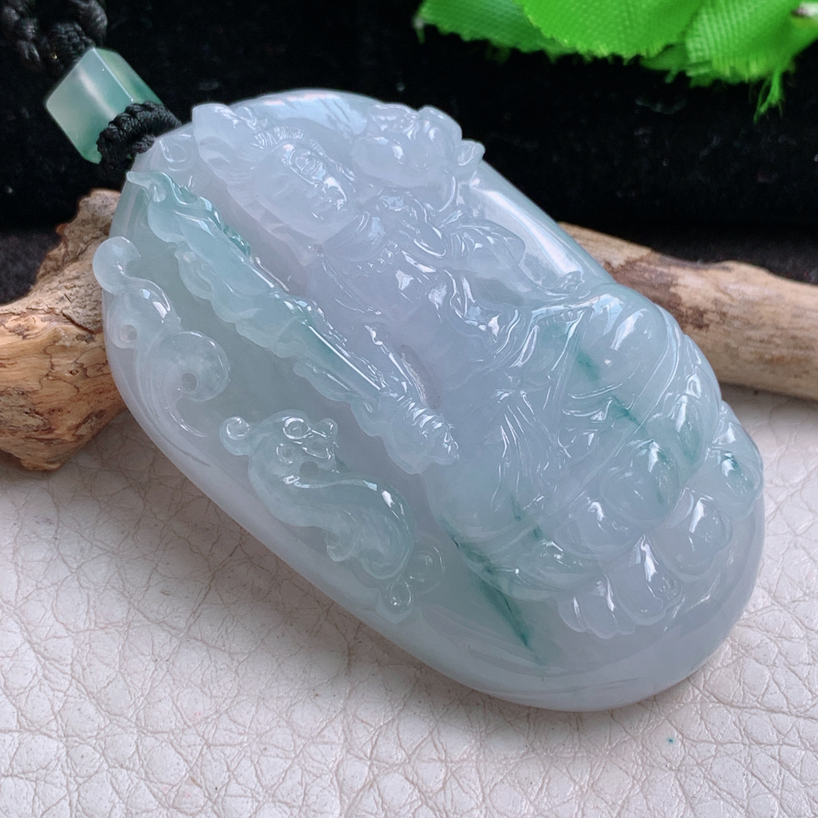 csy实拍59*34*12天然缅甸翡翠冰飘蓝花厚装虚空藏菩萨玉吊坠