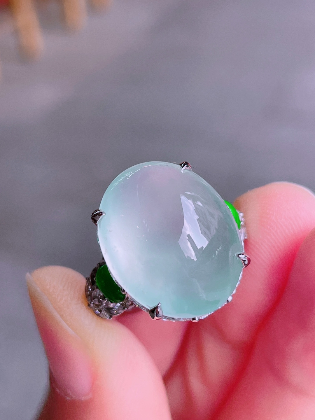 ️高冰蛋面戒指 晶莹剔透，新颖时尚，无裂，18.5-15-8