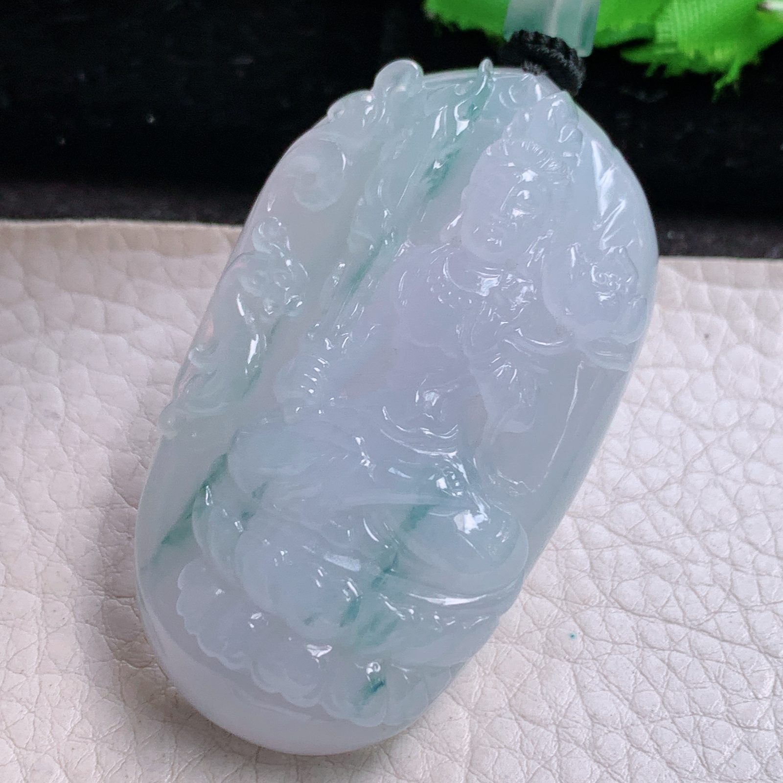 csy实拍59*34*12天然缅甸翡翠冰飘蓝花厚装虚空藏菩萨玉吊坠