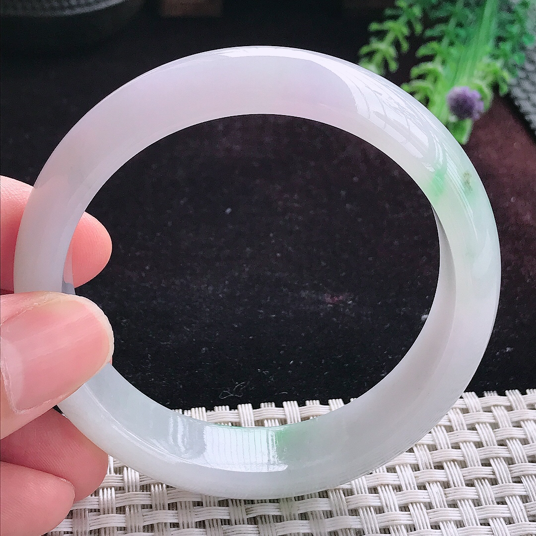 实拍A货翡翠57.5/14.9/8老坑冰润飘花轮胎手镯宽边玉镯平安镯手环