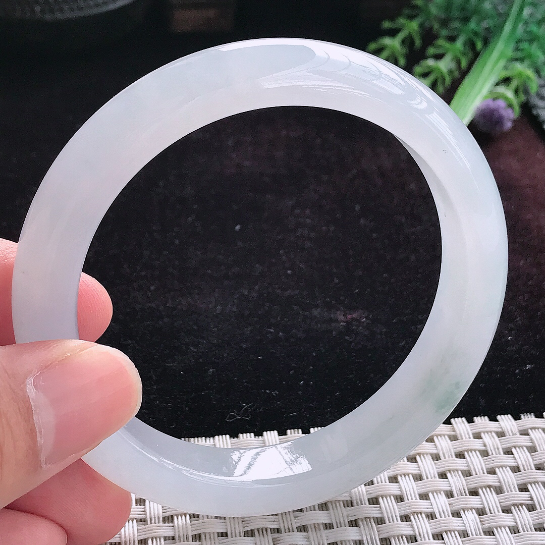 实拍A货翡翠58/11.8/8.5老坑冰纯起胶冰飘花手镯宽边玉镯平安镯