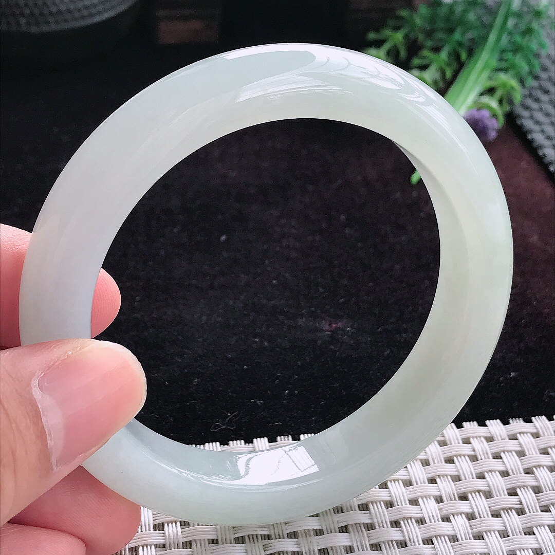 实拍A货翡翠57/11.8/9.3老坑冰胶果冻冰晴手镯宽边玉镯平安镯手环