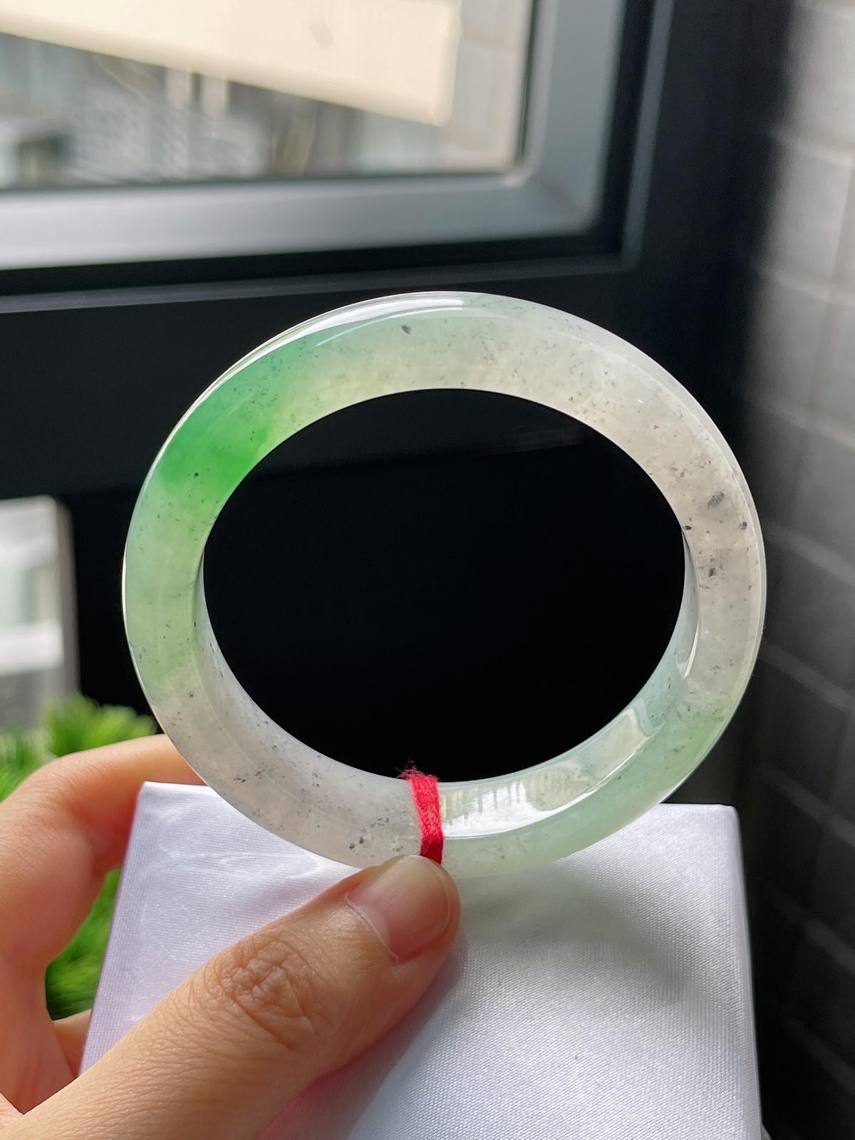圈口55，冰糯种飘花翡翠正圈手镯