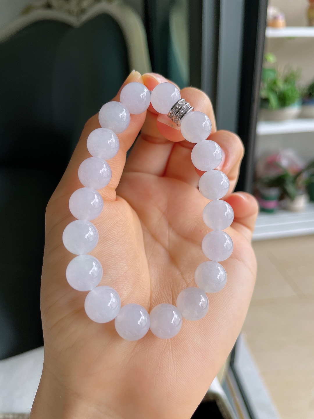 ️，缅甸天然翡翠A货，白冰手串，尺寸：10mm。【编4324】