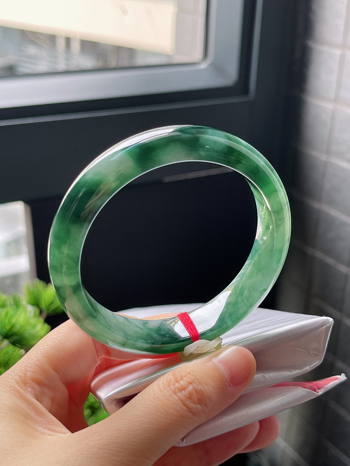 圈口59，冰糯种飘花翡翠正圈手镯