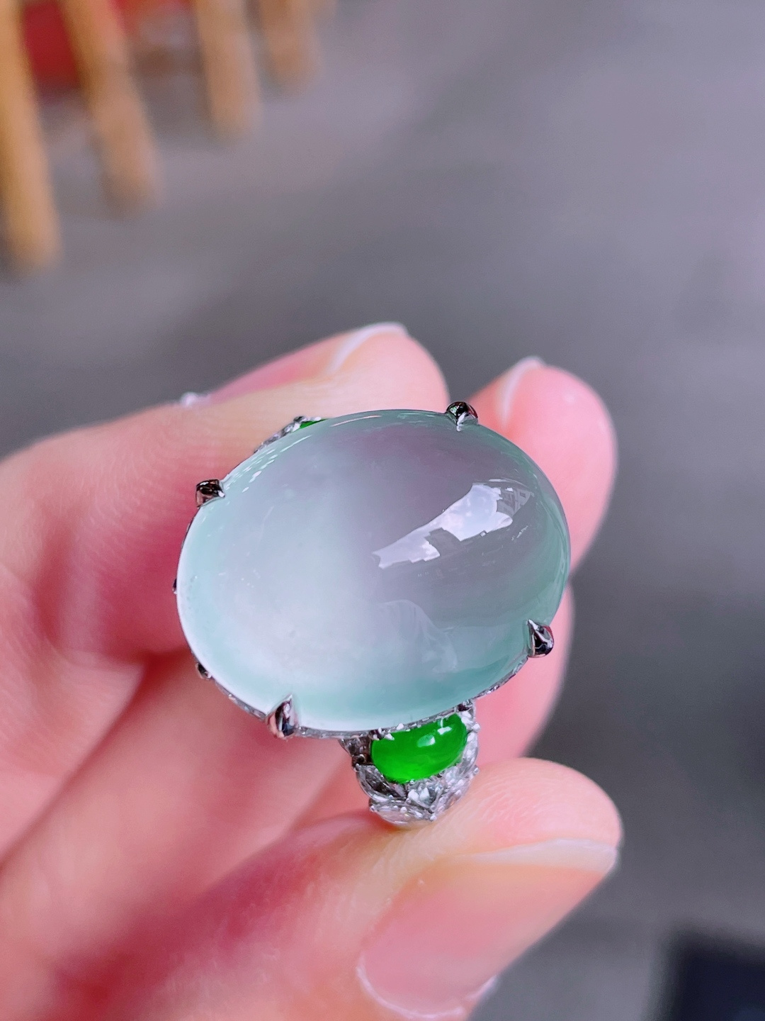 ️高冰蛋面戒指 晶莹剔透，新颖时尚，无裂，18.5-15-8