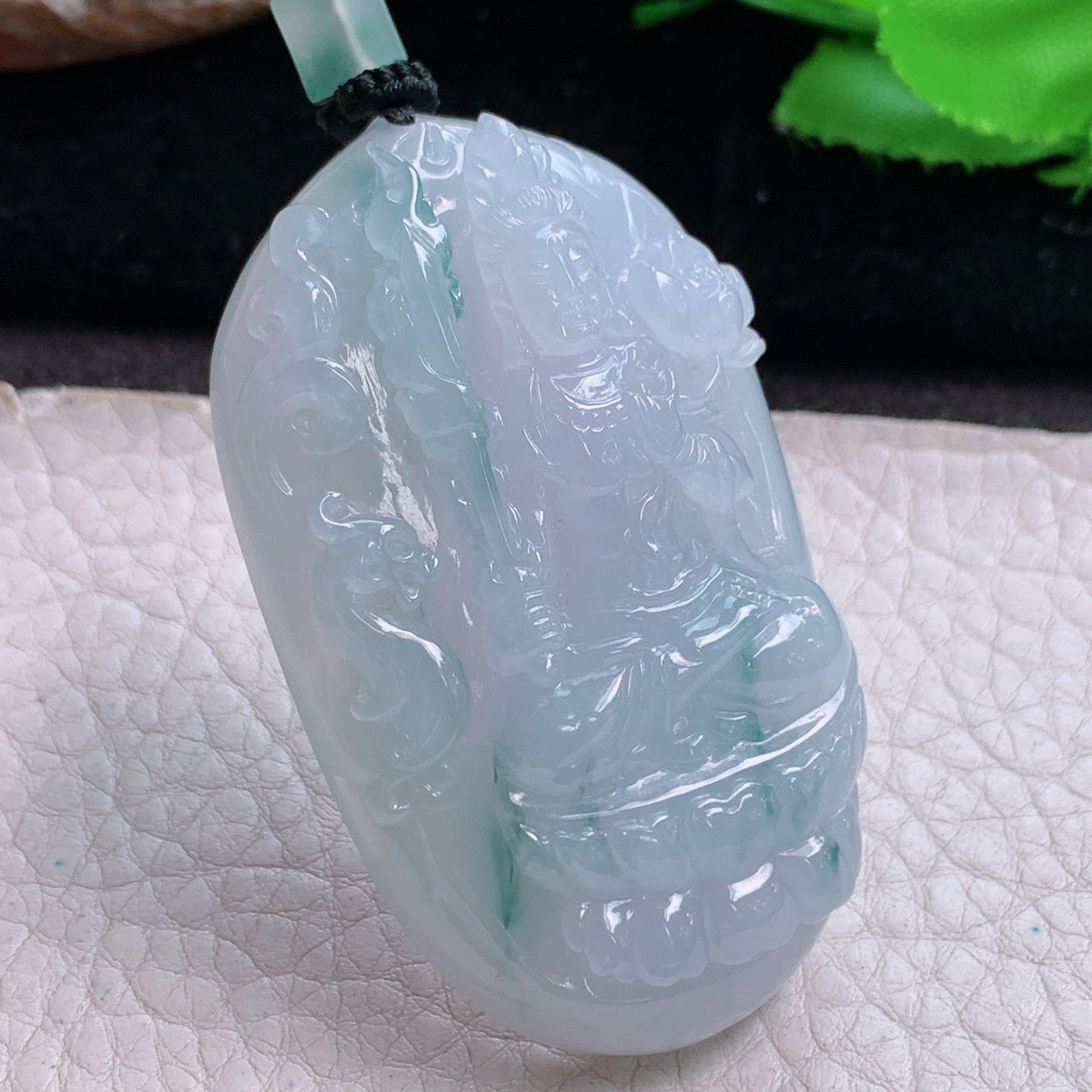 csy实拍59*34*12天然缅甸翡翠冰飘蓝花厚装虚空藏菩萨玉吊坠