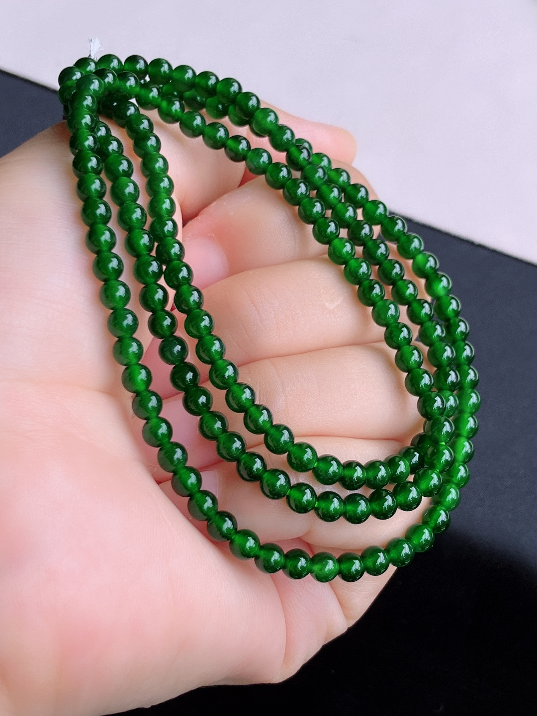 冰蓝水珠链，晶莹剔透，尺寸4.5/3圈半，自然光实拍