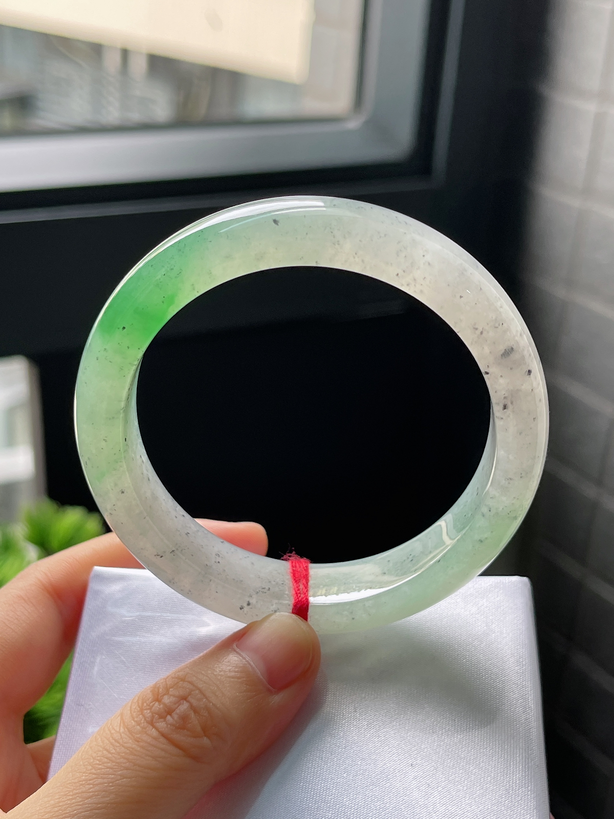 圈口55，冰糯种飘花翡翠正圈手镯