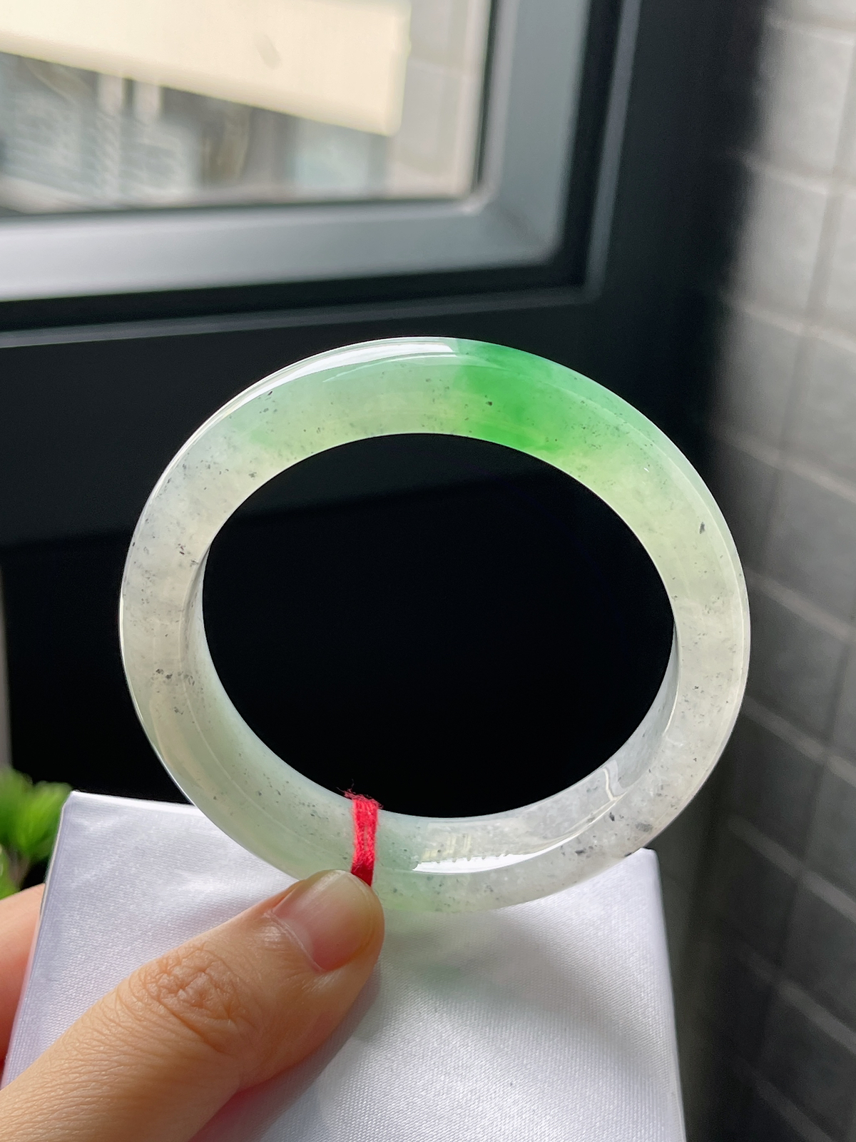 圈口55，冰糯种飘花翡翠正圈手镯