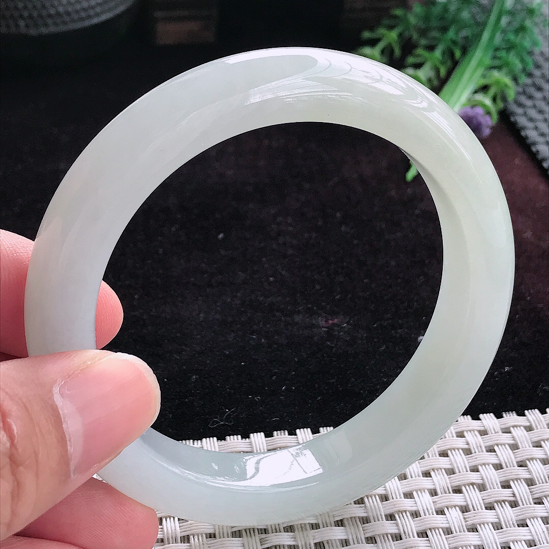 实拍A货翡翠57/11.8/9.3老坑冰胶果冻冰晴手镯宽边玉镯平安镯手环