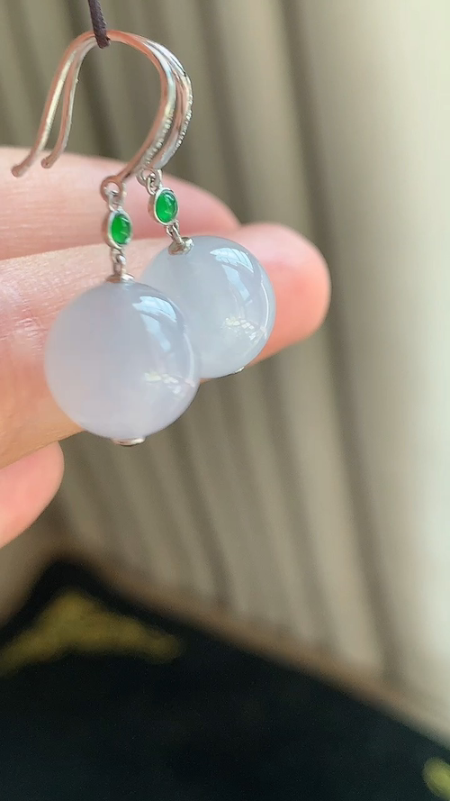 天然翡翠，冰珠子18k金耳坠 尺寸11.4 zd726