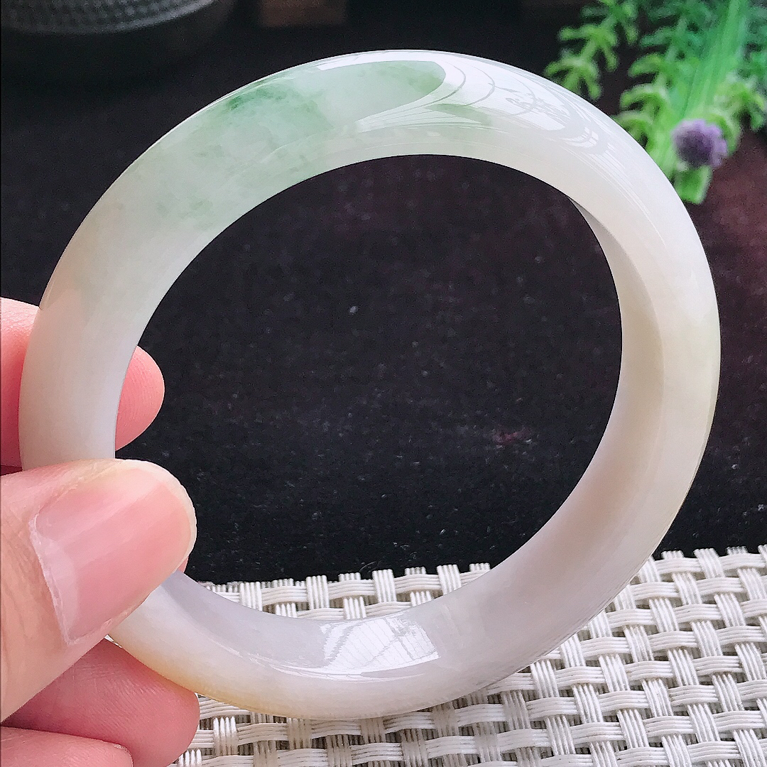 实拍A货翡翠58/12.8/8.8老坑冰润洒黄翡飘花手镯宽边玉镯平安镯手环