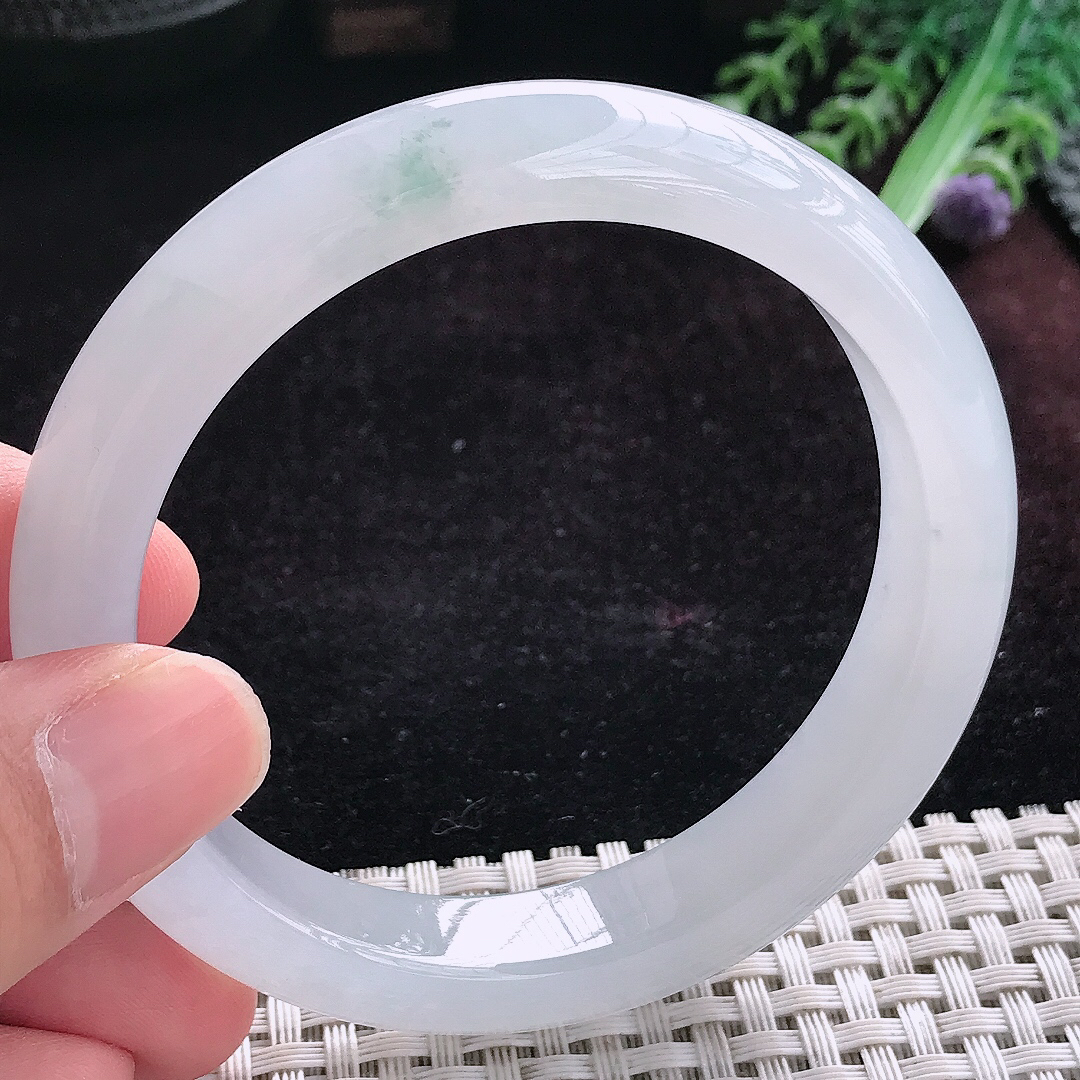 实拍A货翡翠58/11.8/8.5老坑冰纯起胶冰飘花手镯宽边玉镯平安镯