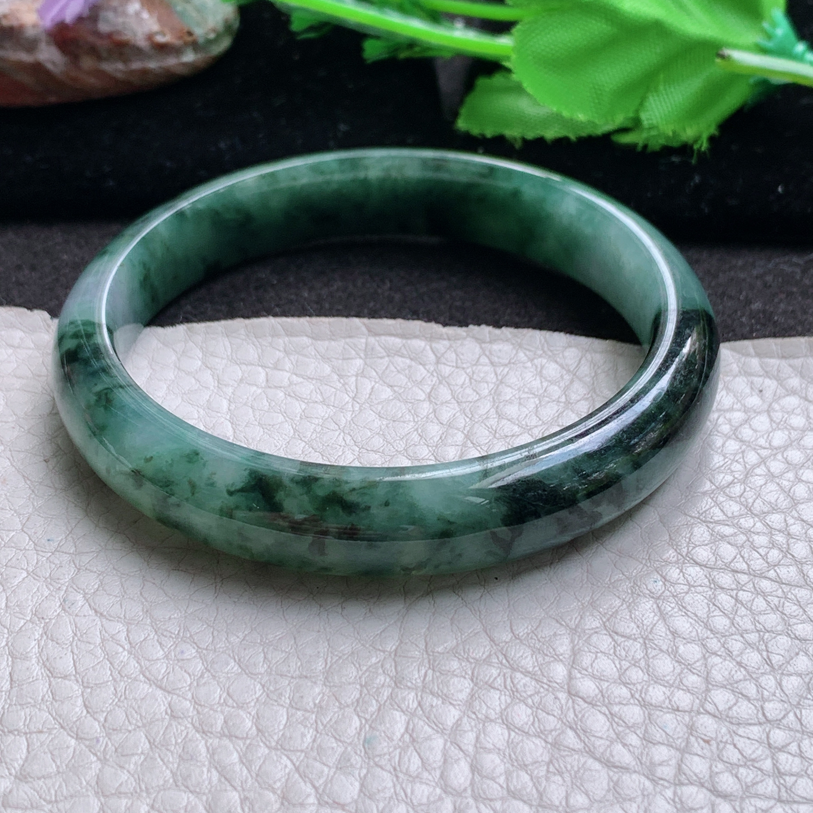 z大圈口60.5*11.8*7.7平安镯 缅甸翡翠a货玉手镯清秀飘花宽边玉手环
