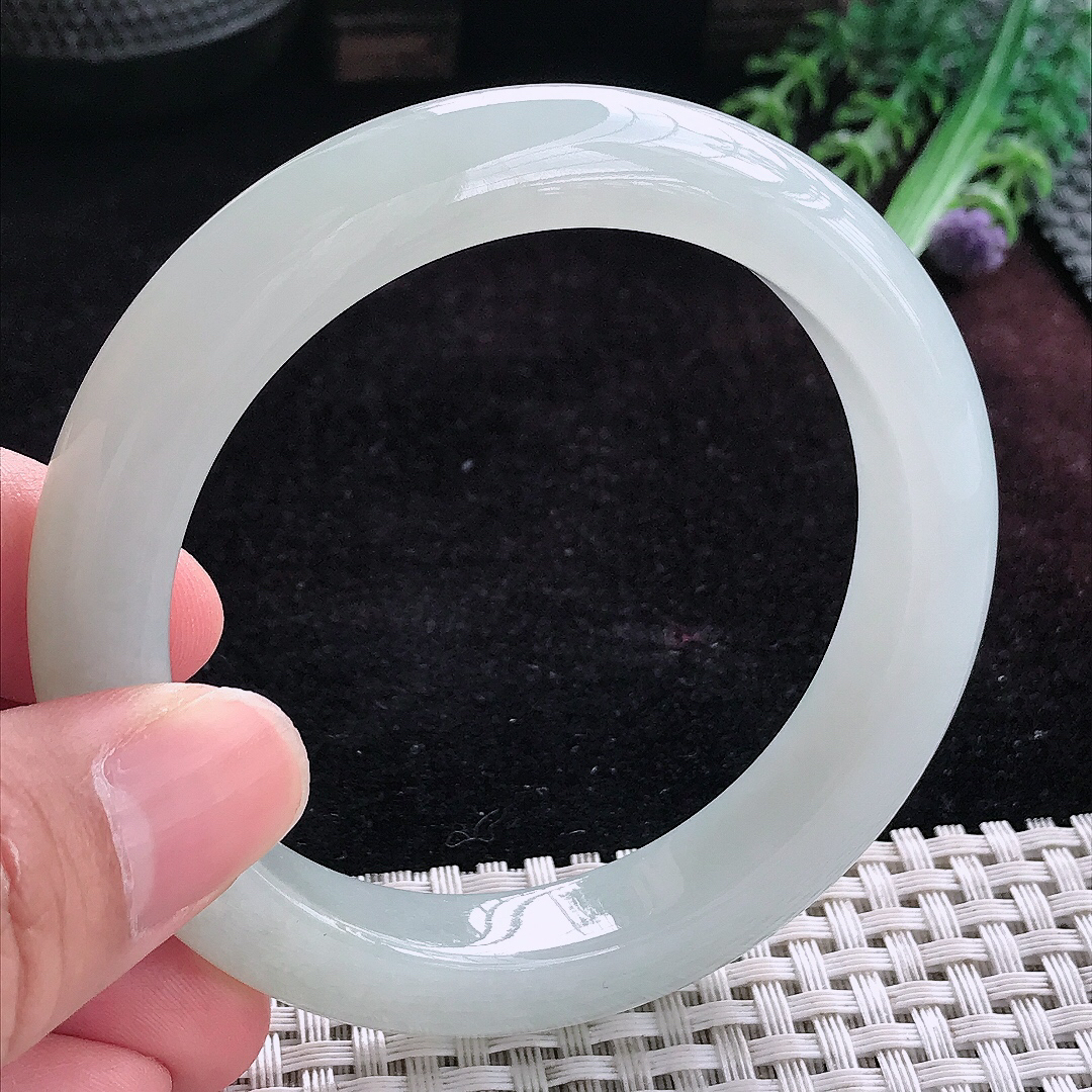 实拍A货翡翠57/11.8/9.3老坑冰胶果冻冰晴手镯宽边玉镯平安镯手环