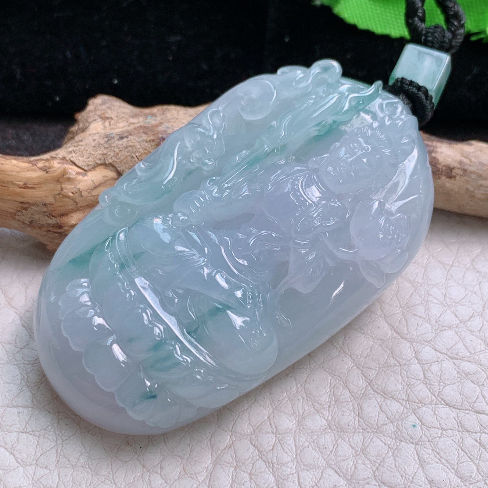 csy实拍59*34*12天然缅甸翡翠冰飘蓝花厚装虚空藏菩萨玉吊坠