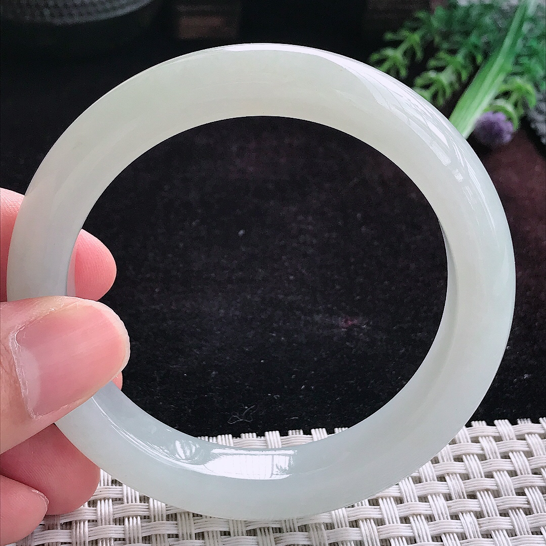 实拍A货翡翠57/11.8/9.3老坑冰胶果冻冰晴手镯宽边玉镯平安镯手环