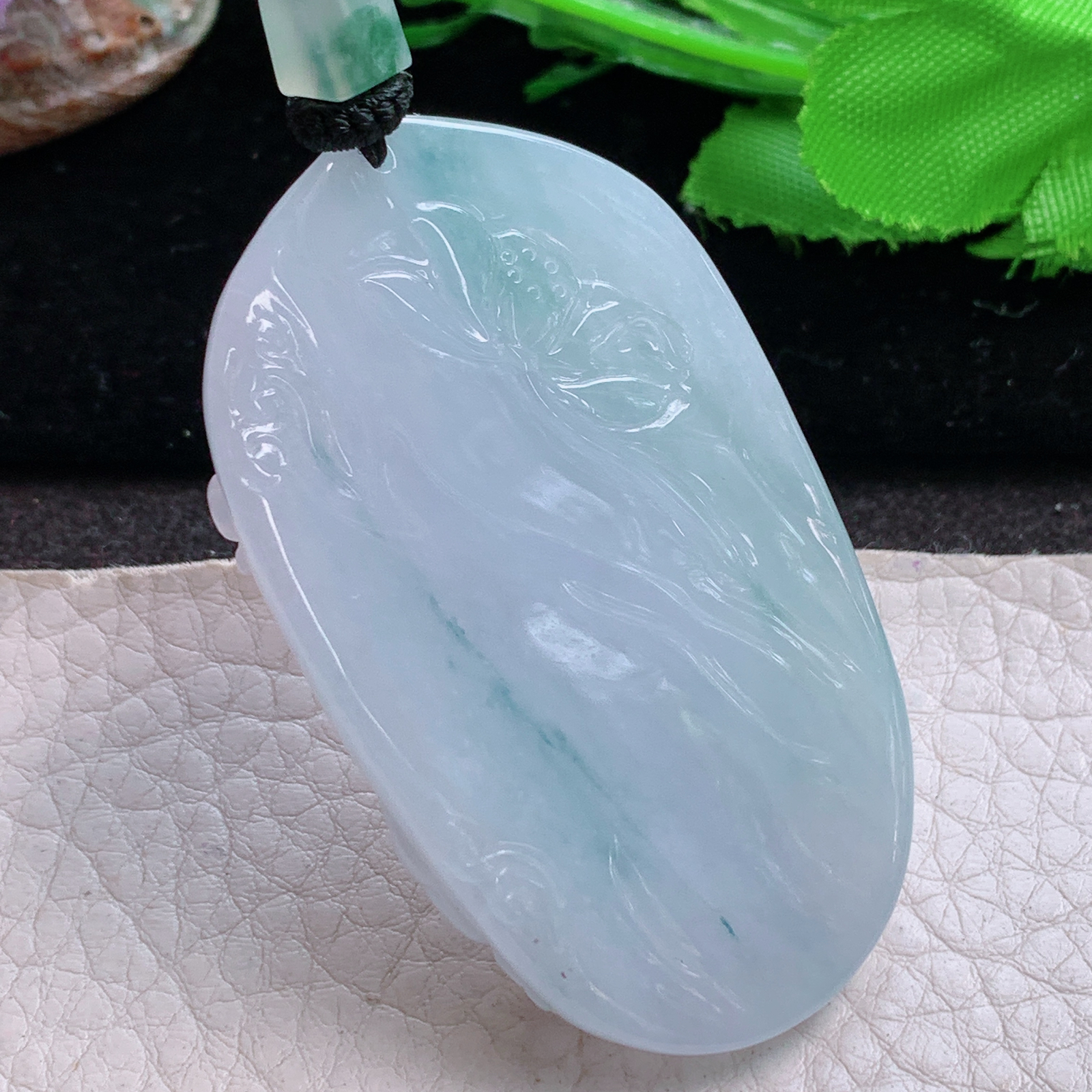 csy实拍59*34*12天然缅甸翡翠冰飘蓝花厚装虚空藏菩萨玉吊坠