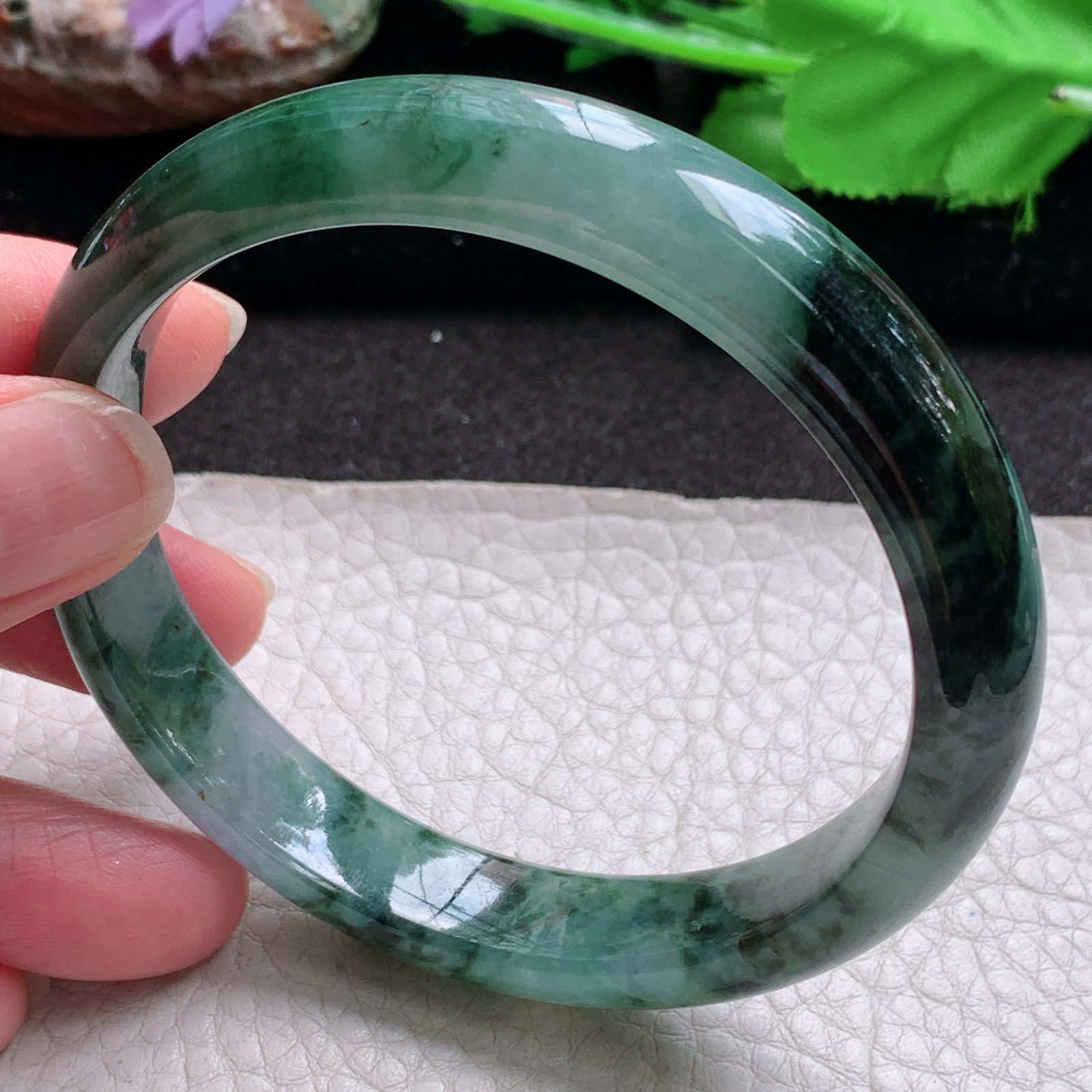 z大圈口60.5*11.8*7.7平安镯 缅甸翡翠a货玉手镯清秀飘花宽边玉手环